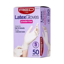 RED By Kiss Powder-Free Latex Gloves - Small 50CT -Kiss redbykiss powderfreelatexgloves 50glpf01 package rightside apr.30.2020