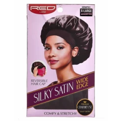 Red By Kiss X-Large Reversible Silky Satin Wide Edge Hair Cap - HDWP01 Black & Pink